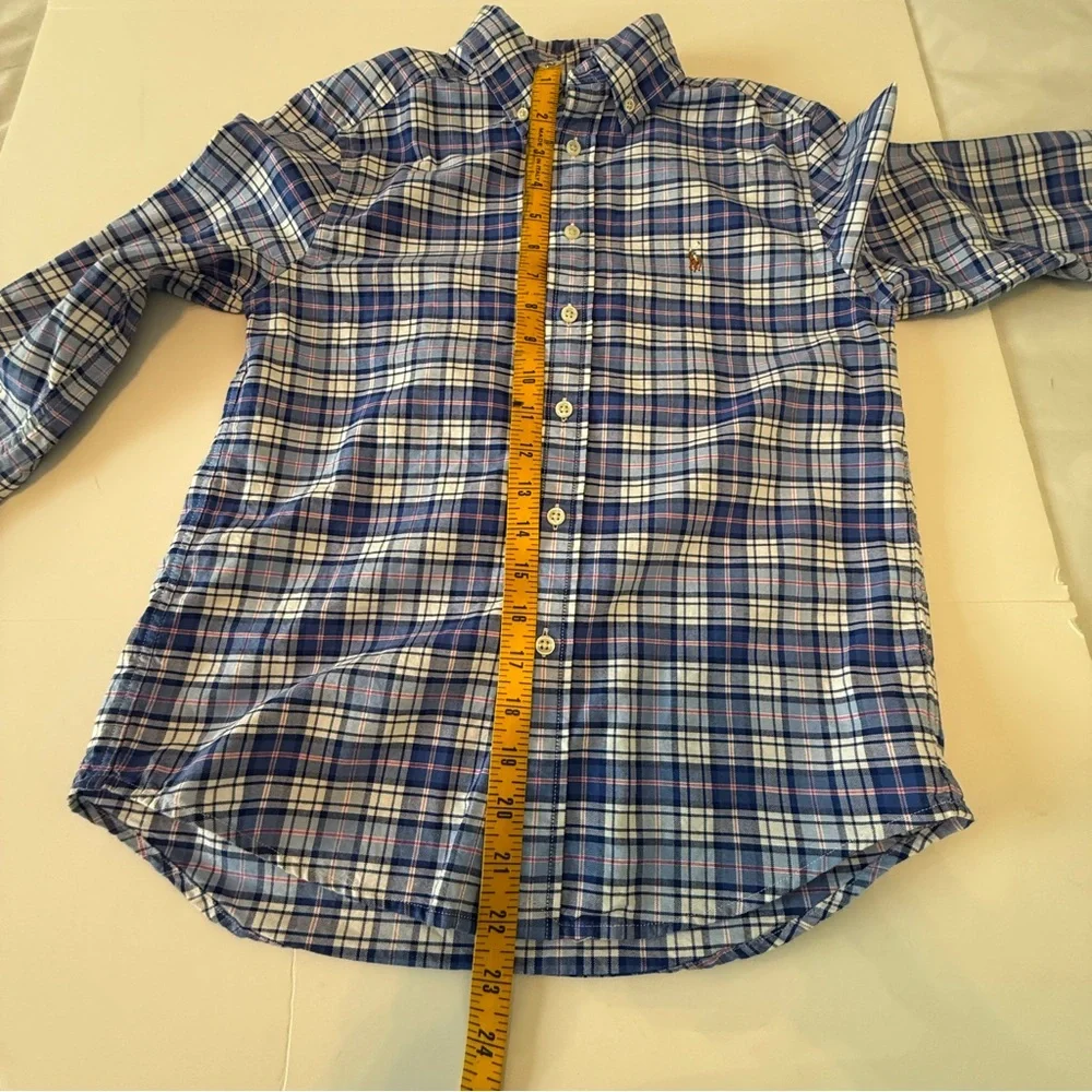 Polo Ralph Lauren Boys Plaid Button Down Shirt Blue Multi Size M (10-12) Preppy